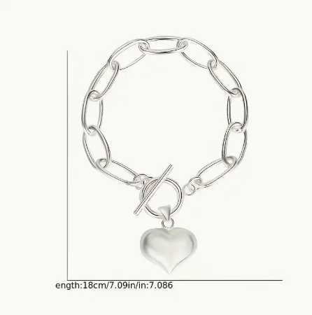 925 Sterling Silver Heart Charm Bracelet โ Elegant Toggle Clasp Design, Hypoallergenic Link Chain Jewelry for Women