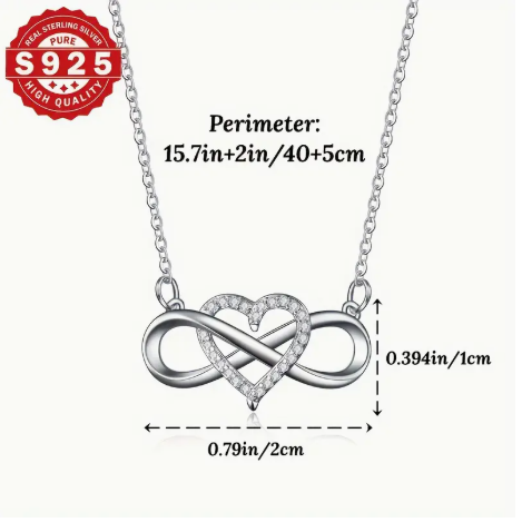 925 Sterling Silver Heart & Infinity Pendant Necklace – Mobius Zirconia Charm