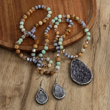 Bohemian Style Druzy Natural Stone Jewelry Set