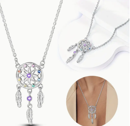 S925 Sterling Silver Dreamcatcher Necklace with Cubic Zirconia Inlay