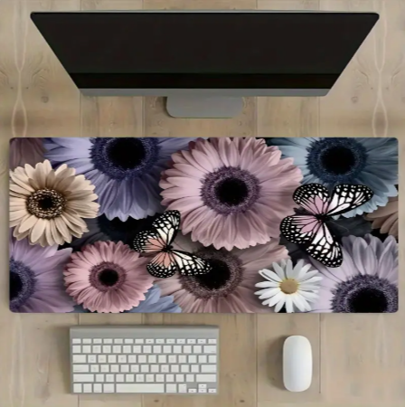Gerber Daisy & Butterfly Extended Mouse Pad β Large Floral Desk Mat (23.6β x 11.8β), Non-Slip Surface for Home & Office