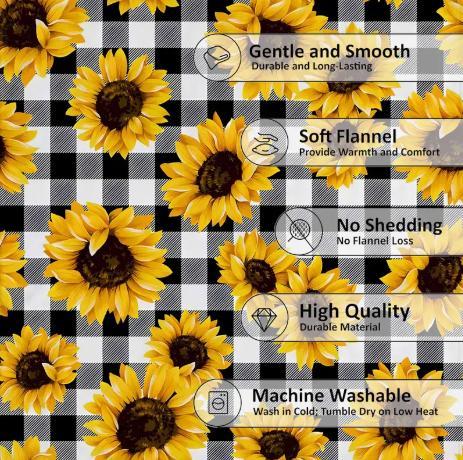 Sunflower & Buffalo Plaid Large Velvet Blanket