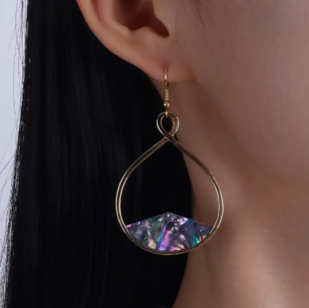 ๐ 14K Gold Plated Abalone Shell Water Drop Dangle Earrings โ Vintage-Inspired Boho Chic