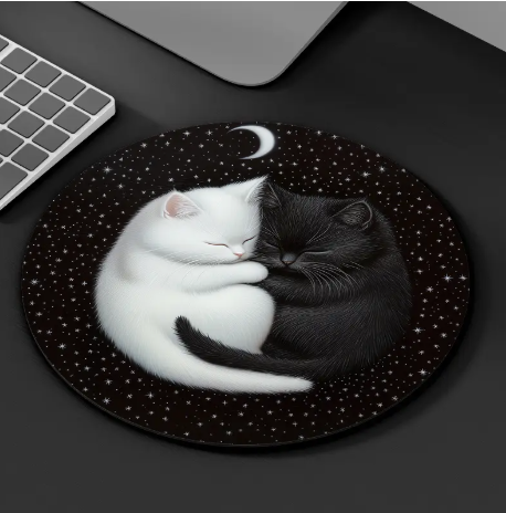 Whimsical Cat Round Mouse Pad