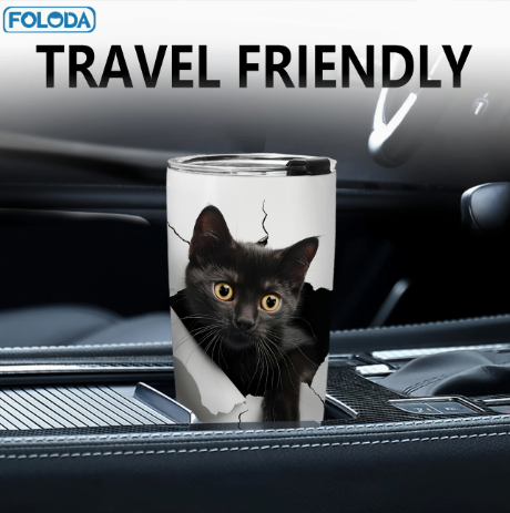 20oz Insulated Stainless Steel Black Cat Tumbler – Cute & Funny Coffee Mug Gift for Cat Lovers