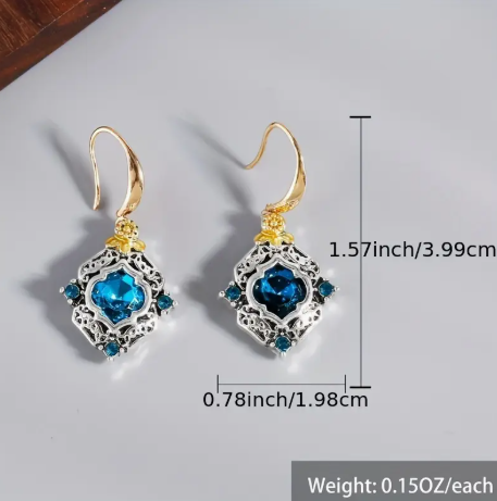 Exquisite Blue Rhombus Antique Gemstone Dangle Earrings - Vintage Inspired, Hypoallergenic & Nickel-Free Statement Jewelry