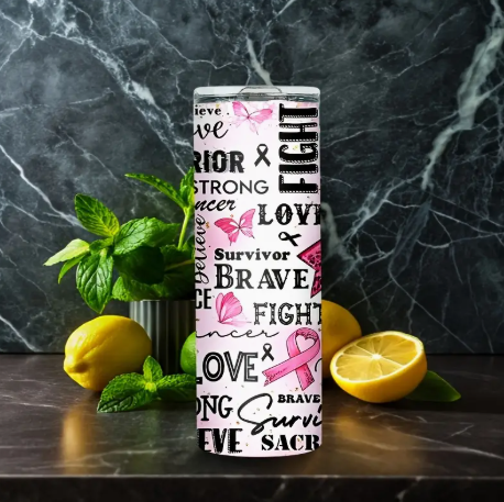 20oz Breast Cancer Awareness Tumbler with Straw & Gift Box – Stainless Steel Insulated Pink Ribbon Travel Cup