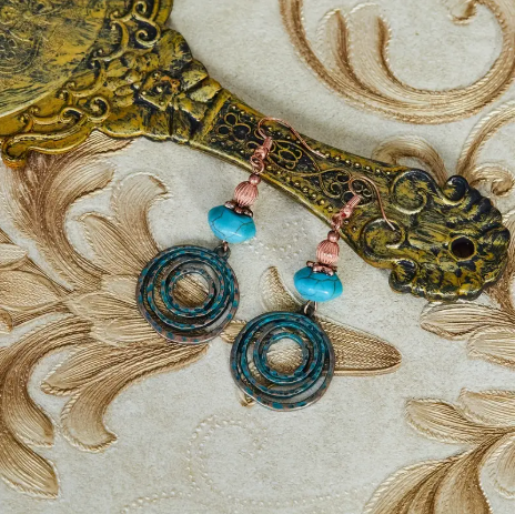 Bohemian Turquoise Copper Drop Earrings β Lightweight Geometric Circle Dangles for Everyday Boho Style