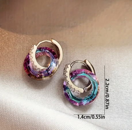 đȘ© Colorful Crystal Hoop Earrings â Iridescent Round Design with PavĂ© Accents