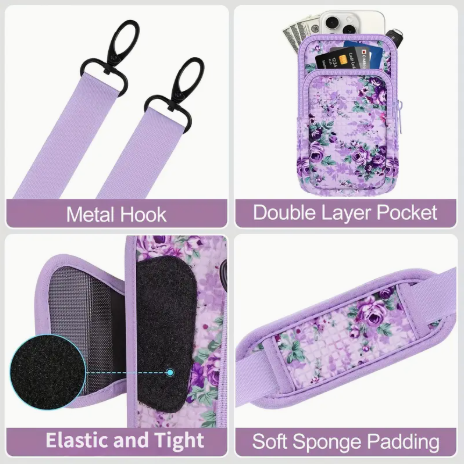 🌸 Adjustable Floral Neoprene Water Bottle Holder with Phone Pocket – Fits 30oz & 40oz Tumblers