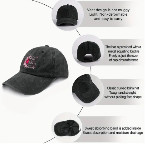 𧢠Blessed by God Pink Sunflower Baseball Cap â Washed Black Vintage Faith Hat