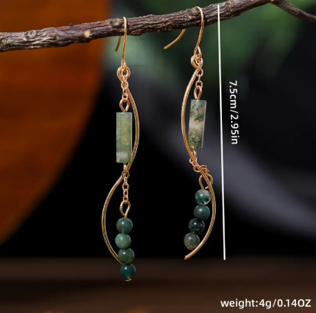 Bohemian Vintage Style Jade & Green Jasper Earrings