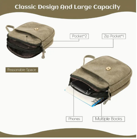 Vintage Embroidered Crossbody Bag β Lightweight Canvas Shoulder Bag with Adjustable Strap, Pockets, and Boho Ethnic Design