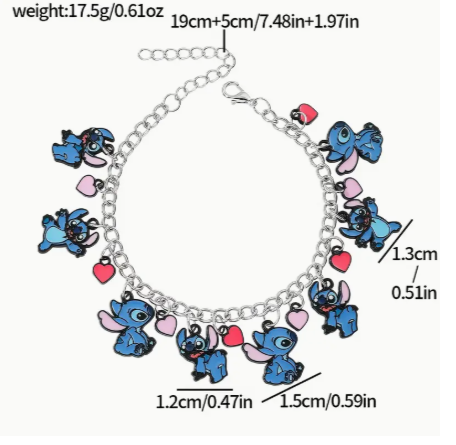 ๐งธ Stitch Charm Jewelry Set โ 2-Piece Cartoon Necklace & Bracelet with Hearts | Cute Disney-Inspired Gift for Kids & Fans