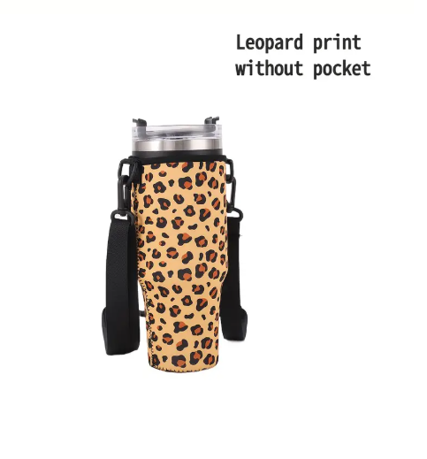 ๐ Leopard Print 40oz Tumbler Sleeve with Adjustable Strap โ No Pocket, Insulated Carrier for Outdoor & Daily Use