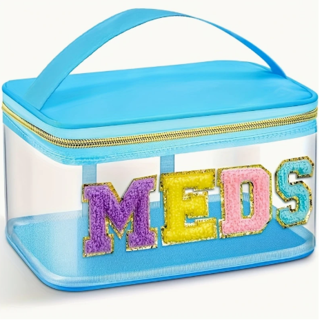 Clear Patch Letter Bag with Handle – Travel Medicine Pouch with Chenille Letters