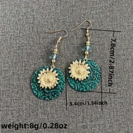 Vintage Double-Layer Sunflower Earrings – Antique Carved Dangle Boho Earrings with Copper Hooks