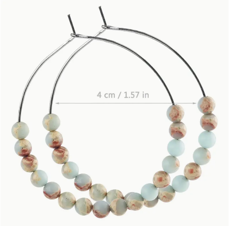 Natural Stone Beaded Hoop Earrings – Blue Jasper & Amazonite | Lightweight 4cm Hoops