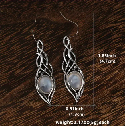 Sterling Silver Plated Opal Teardrop Earrings – Elegant Celtic-Inspired Design, Lightweight Dangle Earrings for Women