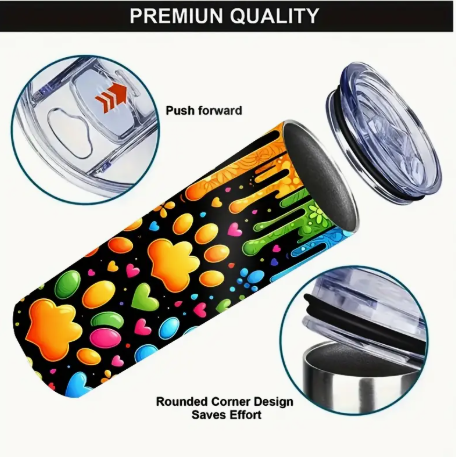 🌈 20oz Rainbow Paw Print Tumbler – Insulated Stainless Steel Travel Mug with Lid & Straw | Reusable Hot & Cold Cup for Pet Lovers, Gift-Boxed