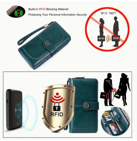 RFID Blocking Wallet for Women – Peacock Blue Large Capacity Wristlet Purse | Travel Passport & Credit Card Holder