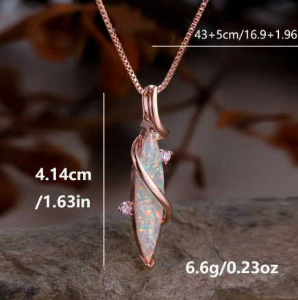 šŖ· Elegant Rose Gold S-Shaped Opal Pendant Necklace ā Glitter Clavicle Chain for Women