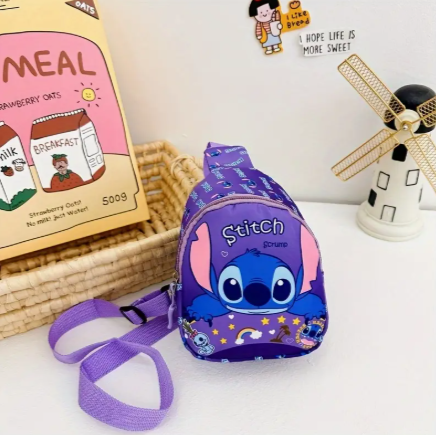 Stitch-Themed Mini Crossbody Backpack – Cute Purple Cartoon Shoulder Bag for Kids & Travel