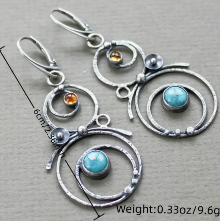 π Boho Blue Dangle Earrings β 925 Silver Plated Abstract Floral Drop Jewelry