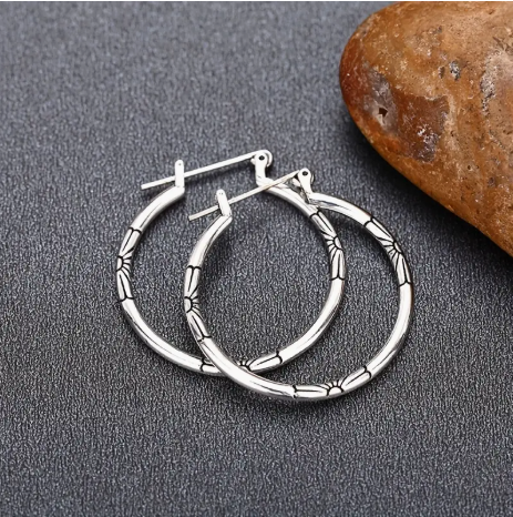 925 Pure Sterling Silver Vintage Pattern Hoops