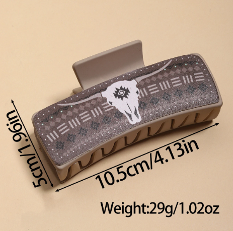 Western-Inspired Hair Claw Clips – Set of 4 Large Aesthetic Clips with Cow Print, Sunflower & Geometric Designs for Women & Girls