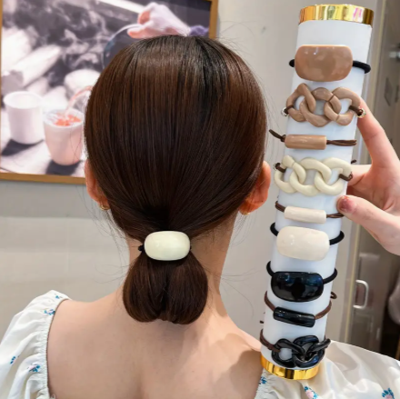 12pcs Elegant Milk Coffee Color Hair Ties - Chic Acrylic Ponytail Holders for Women & Girls, Simple Style Hair Accessories