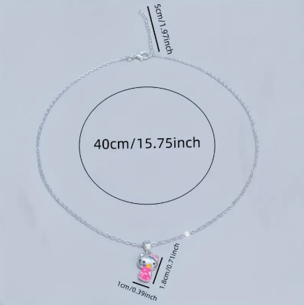 🐱 Sanrio Hello Kitty 3D Charm Pendant Necklace – Cute Pink Polka Dot Dress & Bow