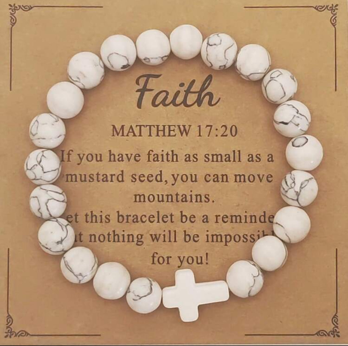 Turquoise Cross Faith Bracelet – 8mm Natural Stone Beads with Healing Message Card