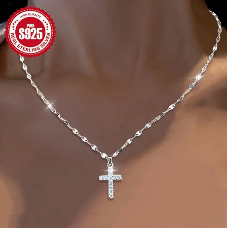 925 Sterling Silver Cross Pendant Necklace – Dainty Cubic Zirconia Sparkle | Hypoallergenic Jewelry for Women