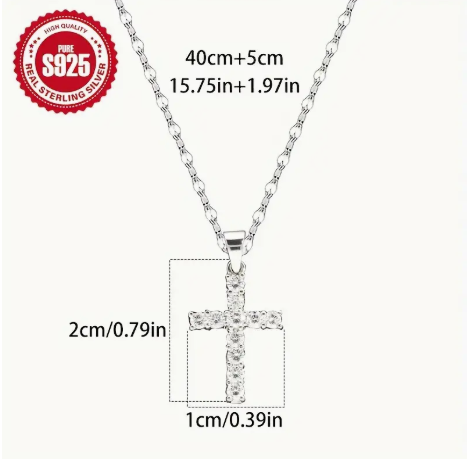 925 Sterling Silver Cross Pendant Necklace – Dainty Cubic Zirconia Sparkle | Hypoallergenic Jewelry for Women