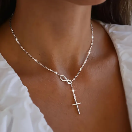 Sterling Silver Infinity Cross Pendant Necklace for Women – Hypoallergenic Christian Jewelry, Elegant Faith Symbol Chain