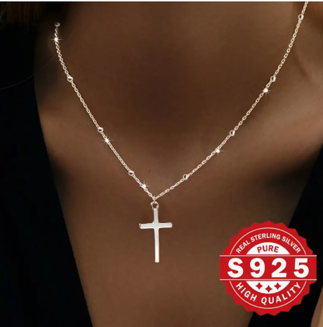 925 Sterling Silver Cross Necklace for Women – Lightweight Beaded Chain, Minimalist Faith Jewelry, Hypoallergenic & High Quality