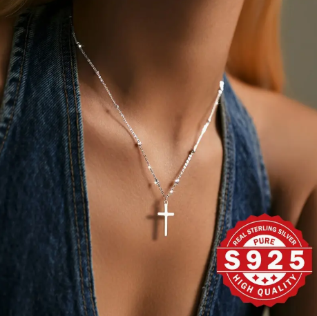925 Sterling Silver Cross Necklace for Women – Lightweight Beaded Chain, Minimalist Faith Jewelry, Hypoallergenic & High Quality