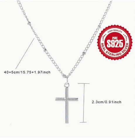 925 Sterling Silver Cross Necklace for Women – Lightweight Beaded Chain, Minimalist Faith Jewelry, Hypoallergenic & High Quality