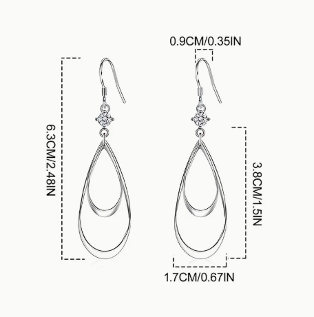 925 Sterling Silver Double Waterdrop Dangle Earrings – Elegant Long Drop Earrings for Women