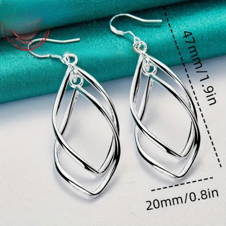 925 Silver Double Rhombus Drop Earrings – Elegant Twist Design with Sterling Earring Post