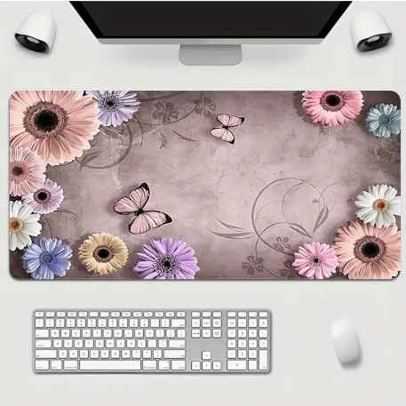 Large Colorful Flower And Butterfly Pattern Rectangular Mouse Pad