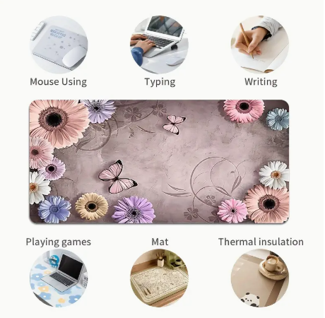 Large Colorful Flower And Butterfly Pattern Rectangular Mouse Pad