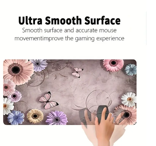 Large Colorful Flower And Butterfly Pattern Rectangular Mouse Pad