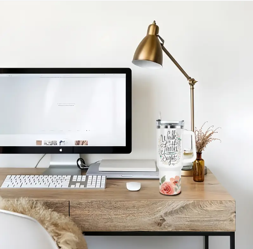 Christiann"Walk in Fath" Tumbler with Handle, Straws & Straw Cleaner