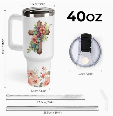 Christiann"Walk in Fath" Tumbler with Handle, Straws & Straw Cleaner