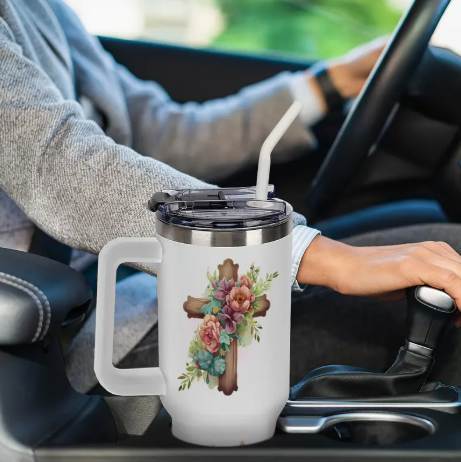 Christiann"Walk in Fath" Tumbler with Handle, Straws & Straw Cleaner