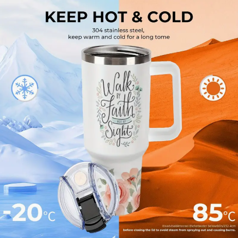 Christiann"Walk in Fath" Tumbler with Handle, Straws & Straw Cleaner