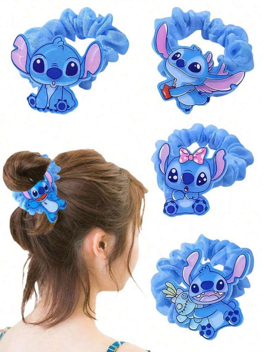 💙 4pc Disney Stitch Acrylic Hair Tie Set – Cute Elastic Accessories for Girls