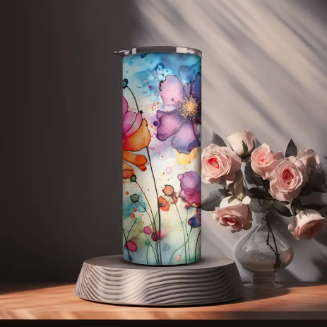 20oz Floral Stainless Steel Tumbler With Lid And Straw